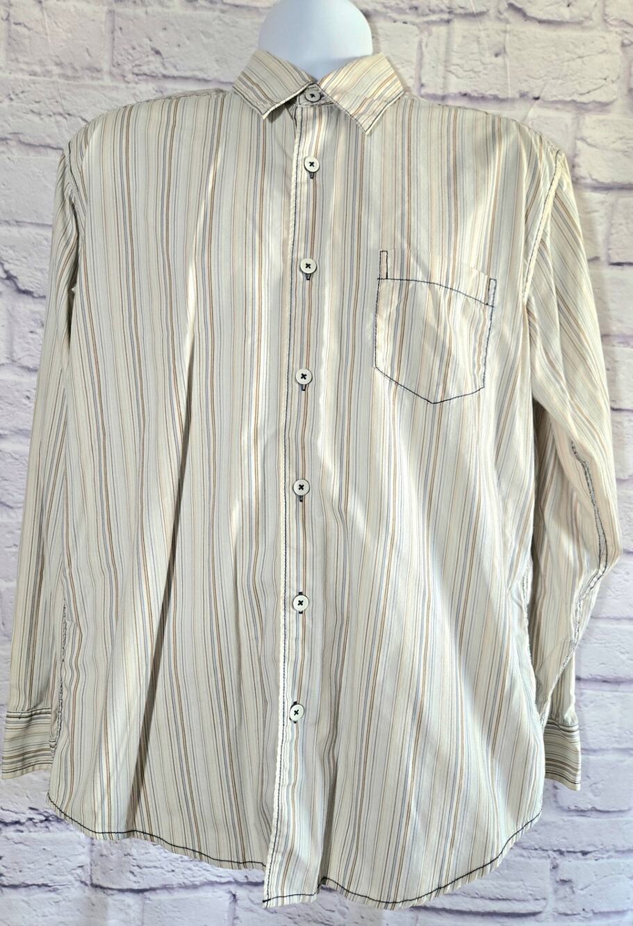 Axis LA Tan Multicolor Stripe Long Sleeves Button Up Men's Shirt Large